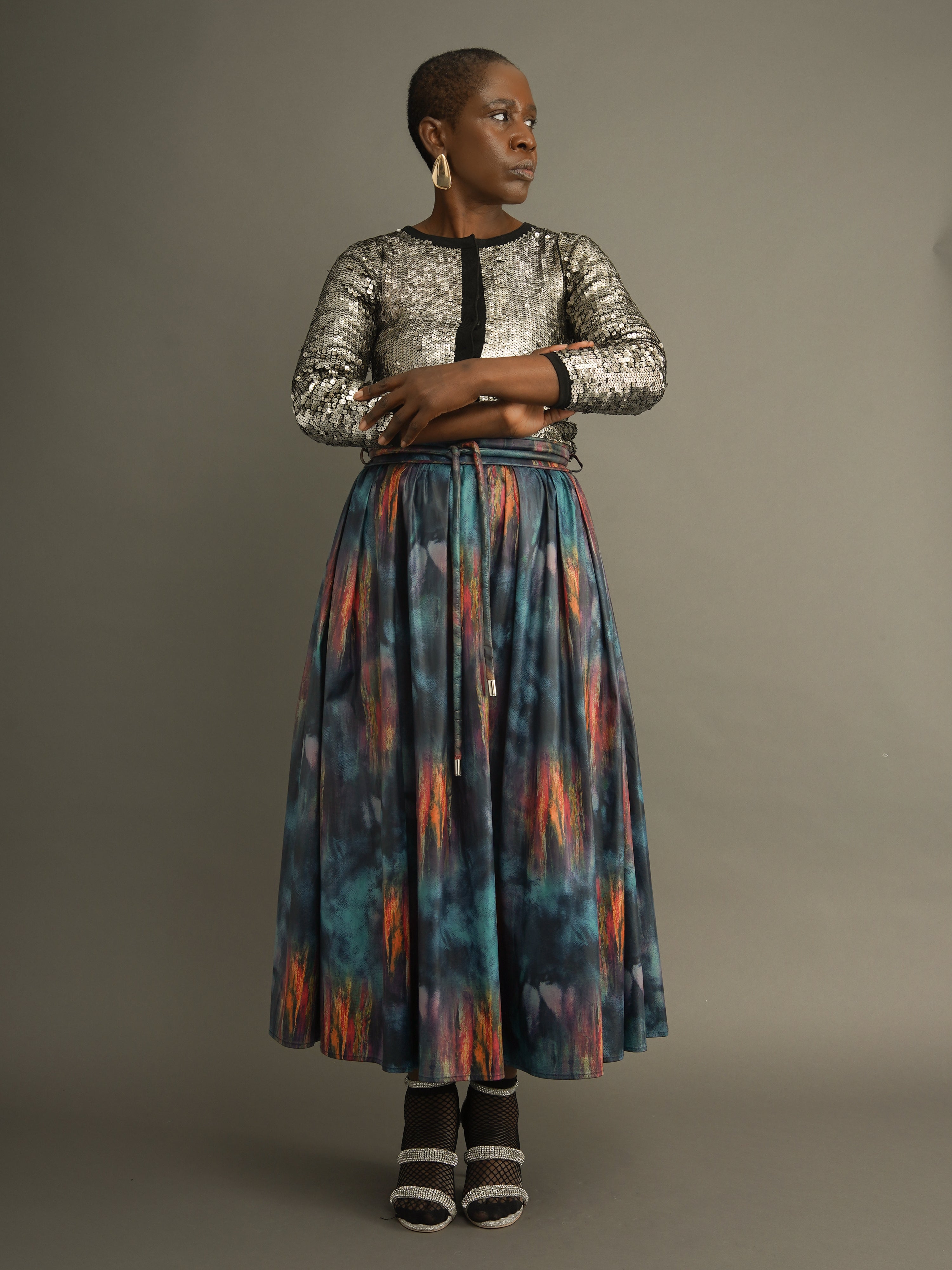 KemKem Abstract Midi Skirt | Women's Gathered Skirt with