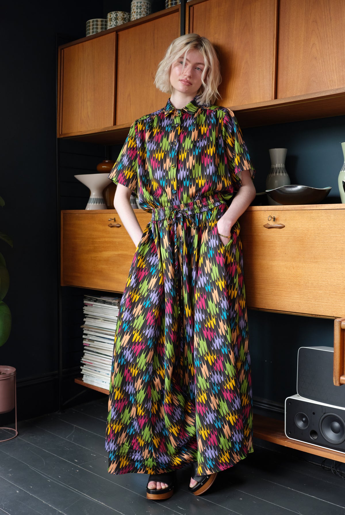 Muse flame print eight-panel maxi skirt