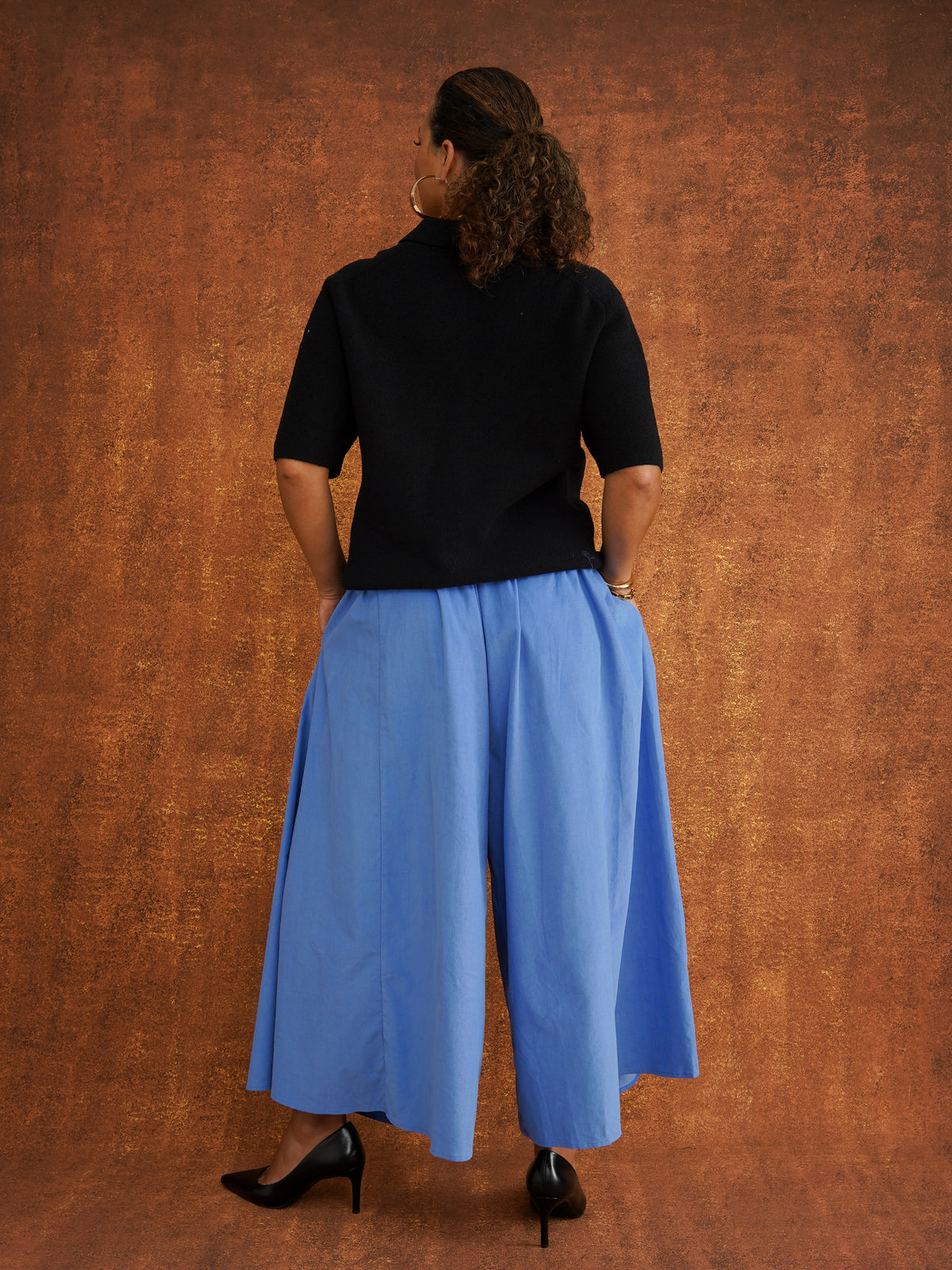Charlie Blue Corduroy Wide-Leg Palazzo Pants, side view