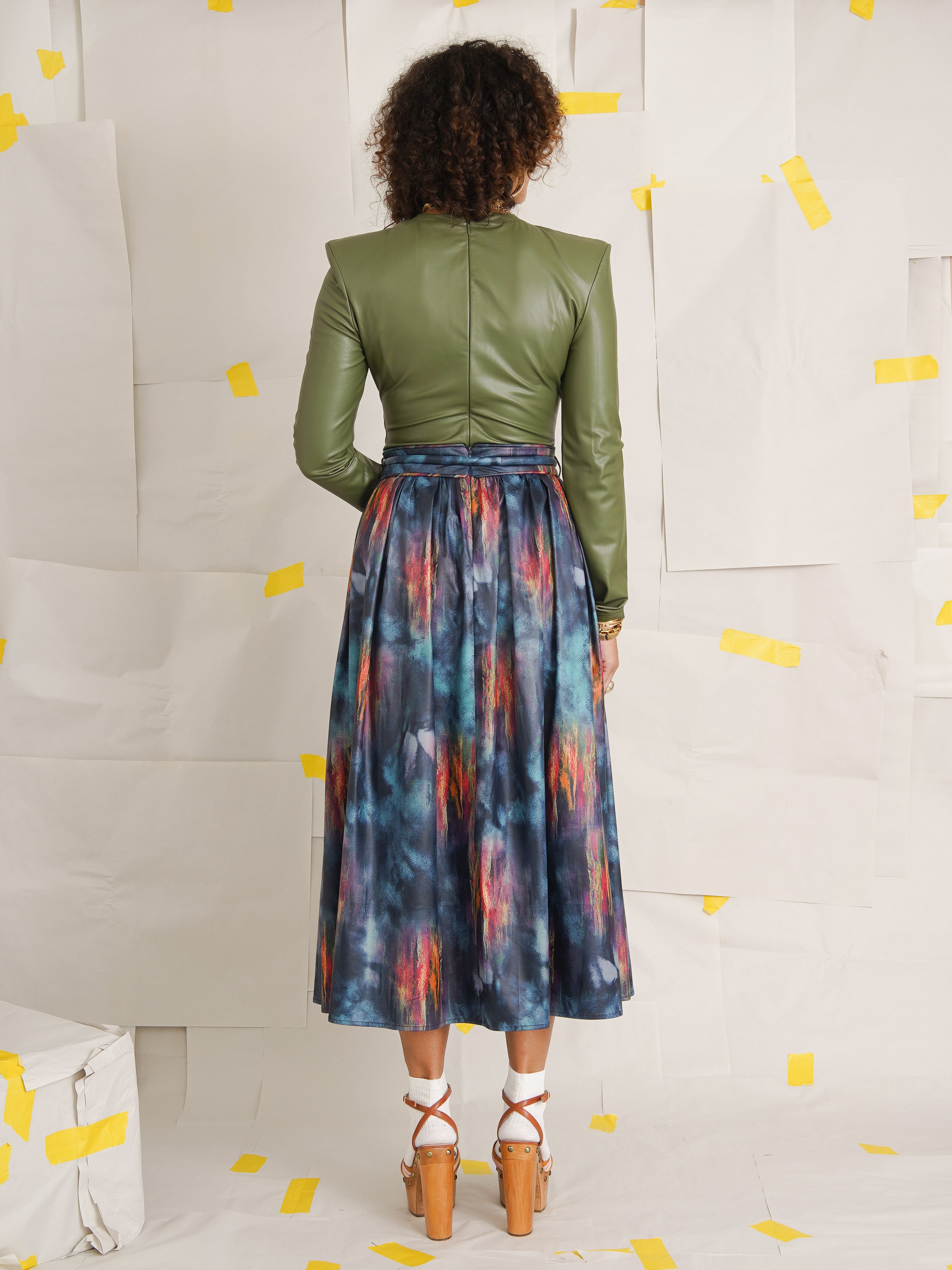 KemKem Abstract Midi Skirt | Women's Gathered Skirt with
