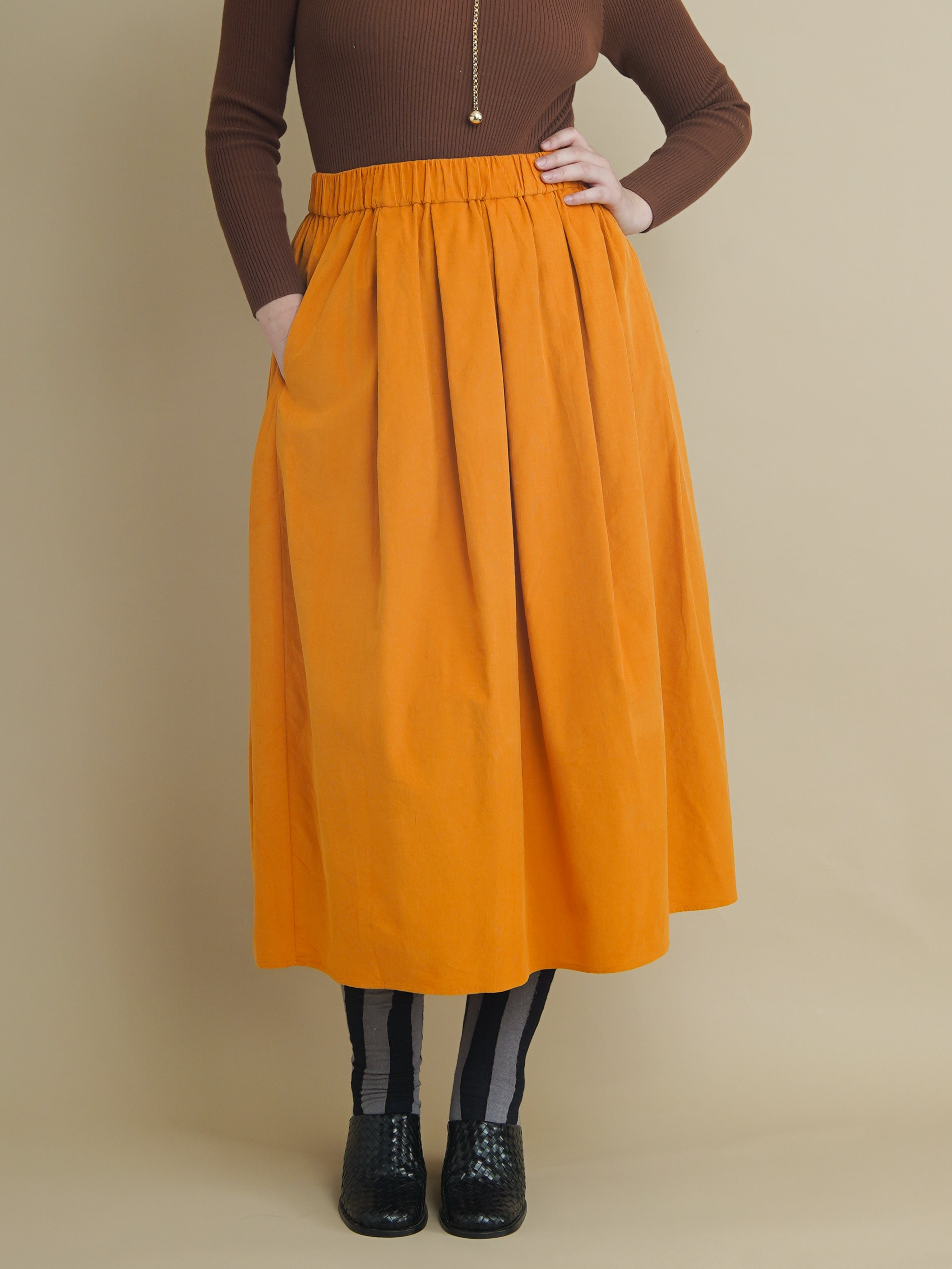 Elasticated Needlecord Midi Skirt | 100% Cotton | Kemi Telford