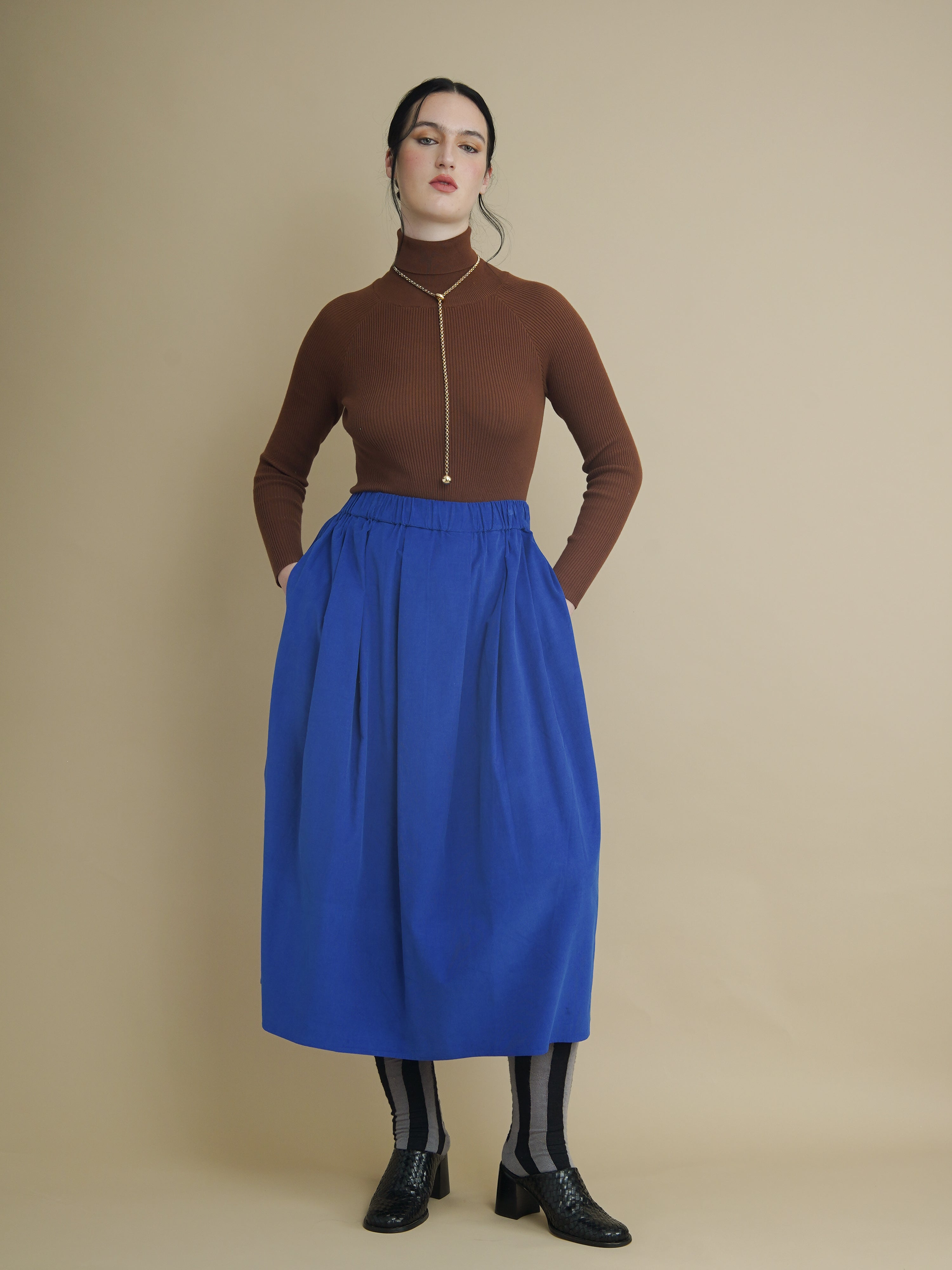 Elasticated Needlecord Midi Skirt | 100% Cotton | Kemi Telford