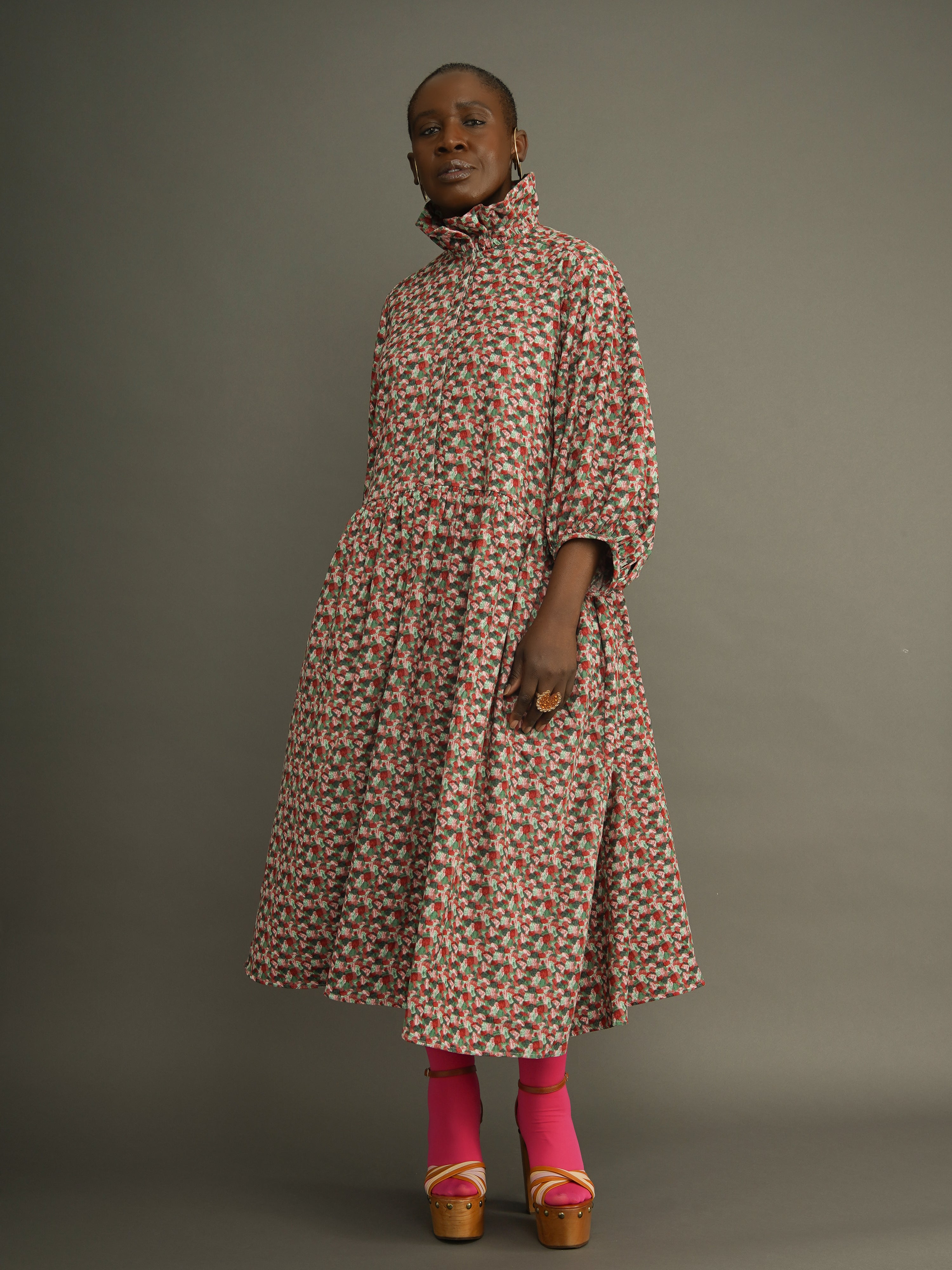 専用 Wool Komon Jacquard I-Line Dress Wool Komon Jacquard I-Line Dress - navy | Mame Kurogouchi CLARK