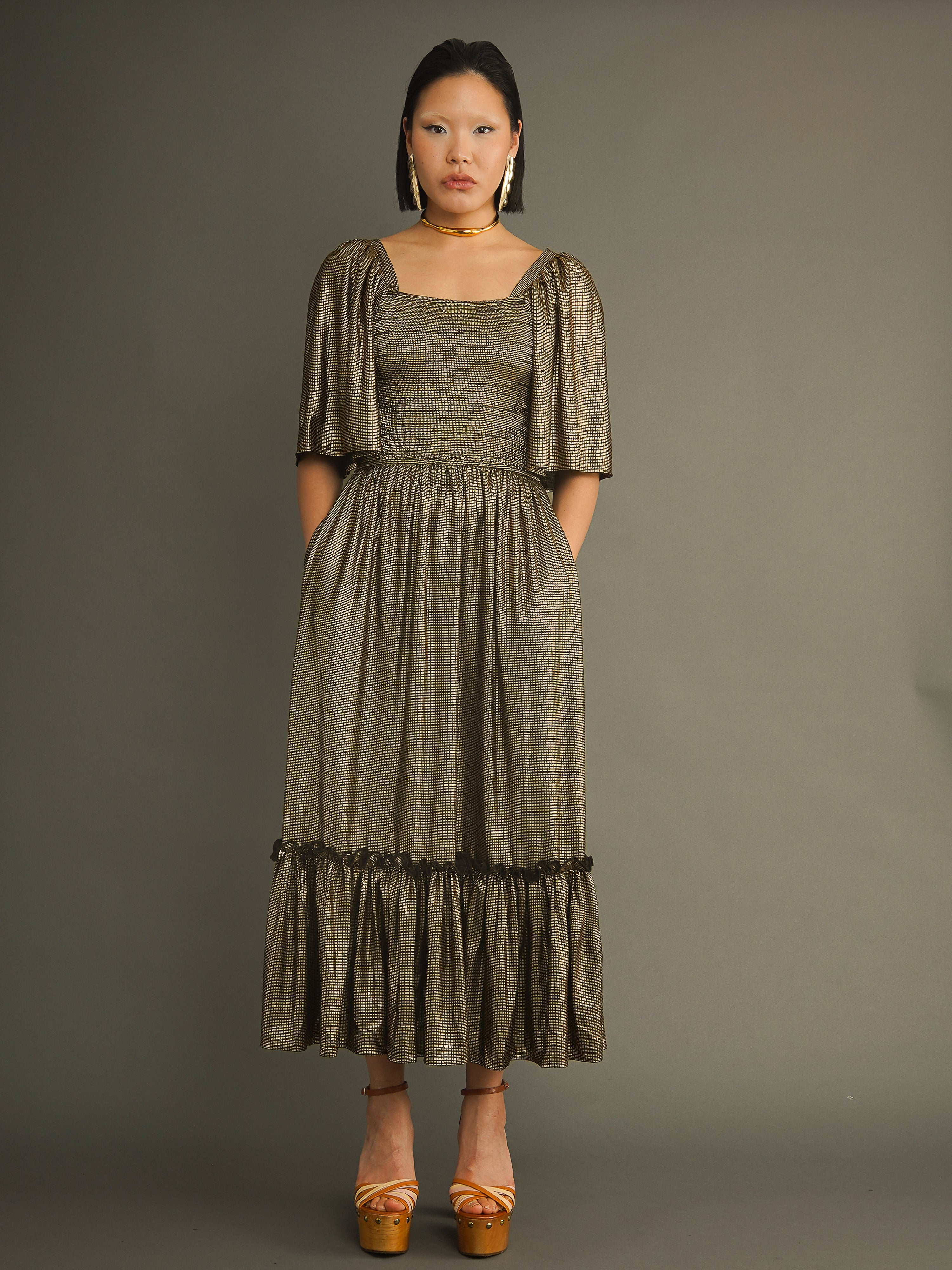 Commot For Road Gold Smocked Dress | Occasion Dress by Kemi Telford