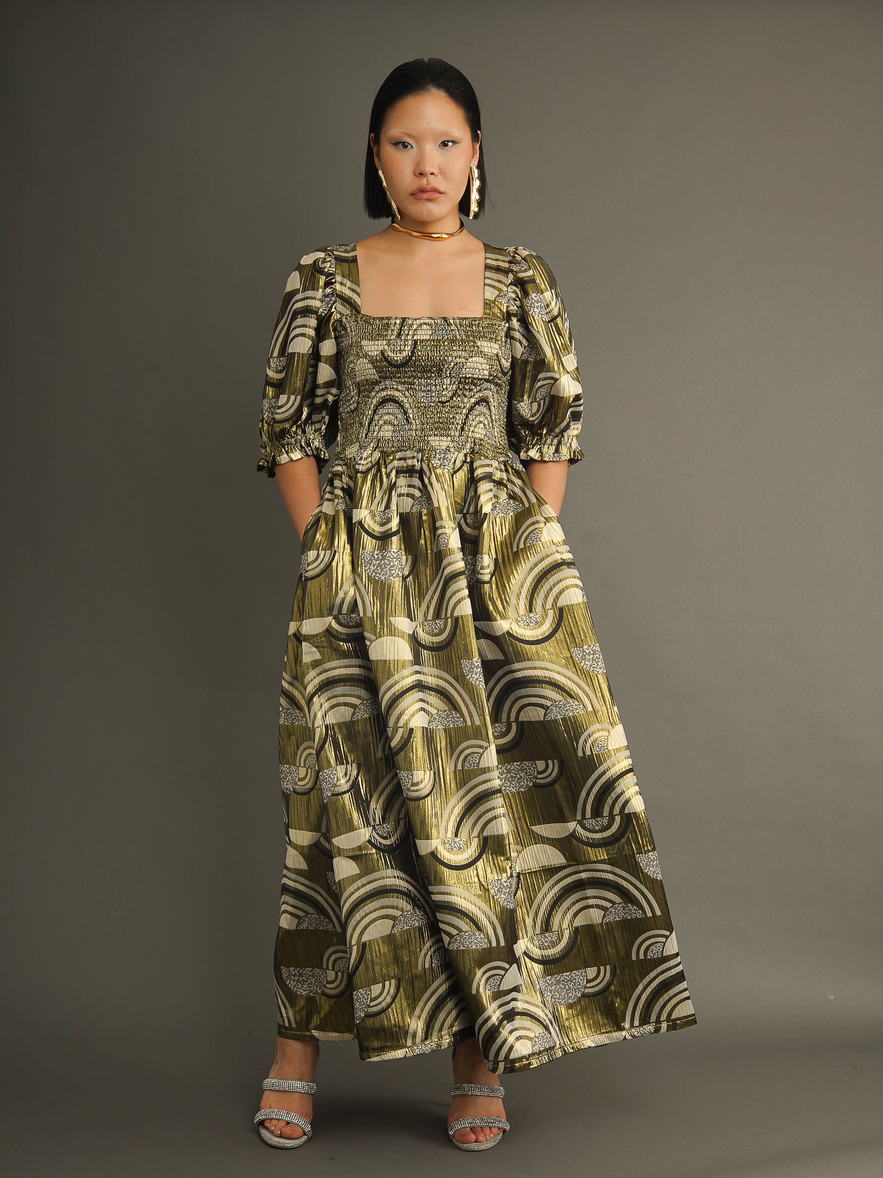 Metallic Gold Smocked Maxi Dress – Kemi Telford