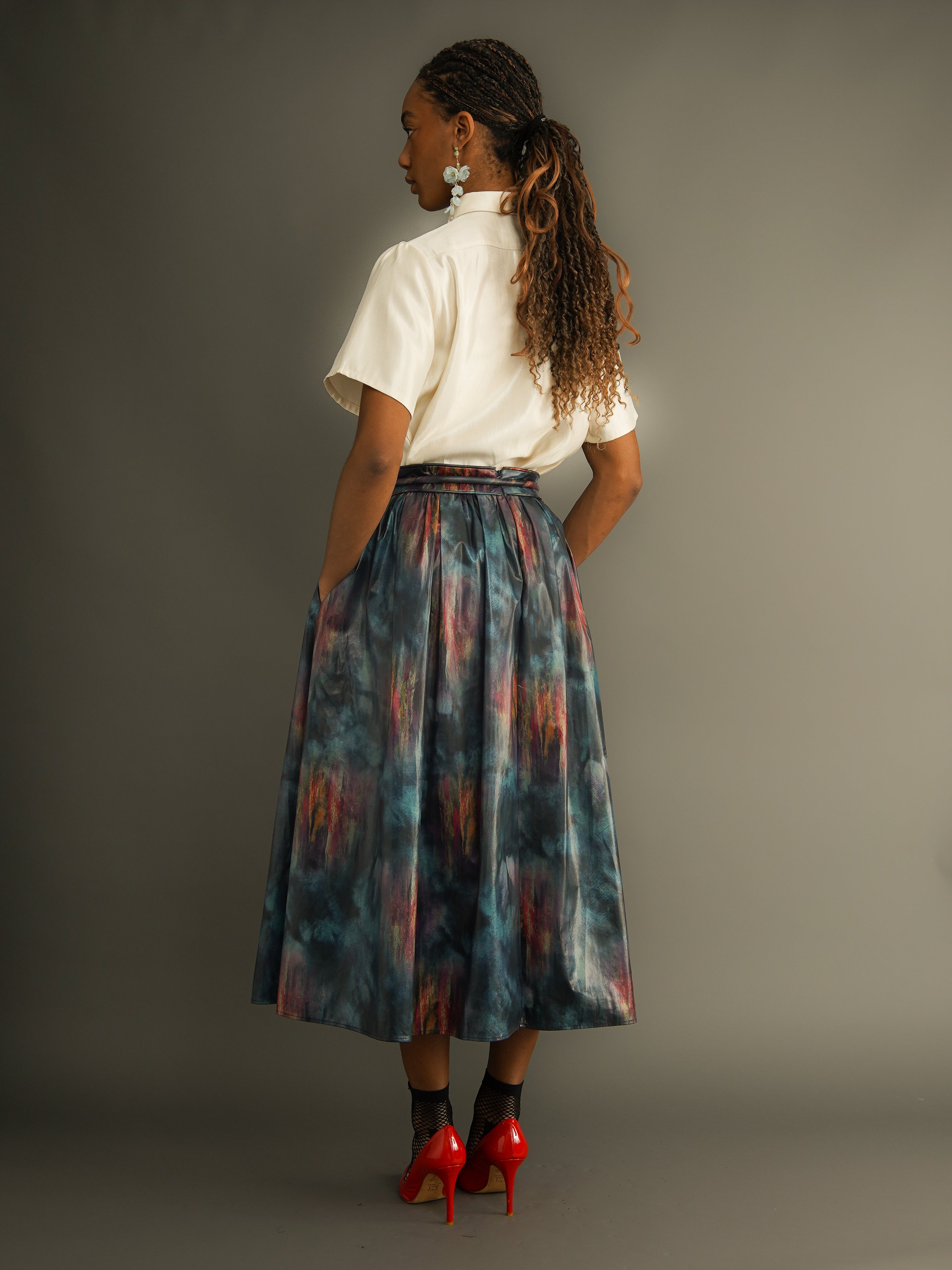 [正規品] Andmary Mel gather skirt size S KemKem Abstract Midi Skirt | Women's Gathered Skirt with Pockets