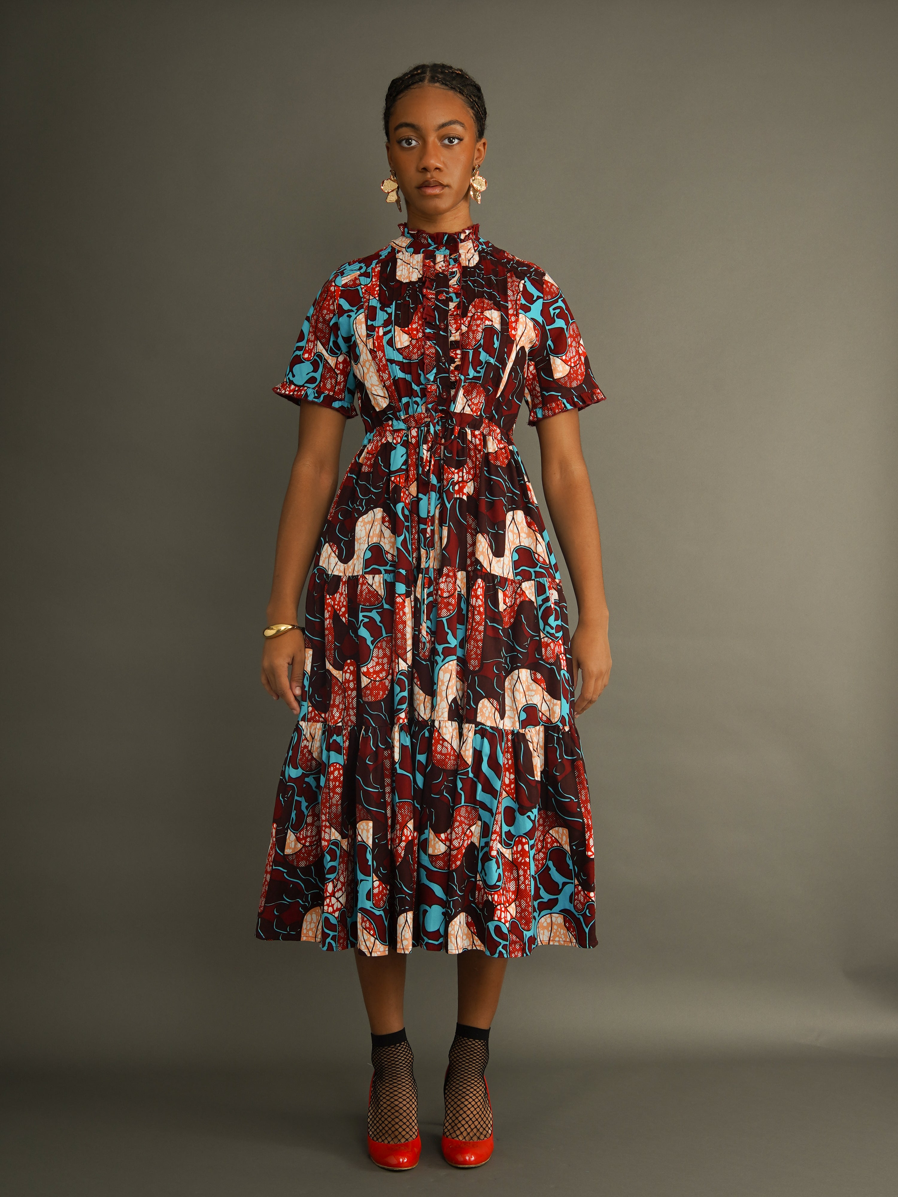 The Abiba Dress – Dutch Wax Print Shirt Dress with Pintuck Detail