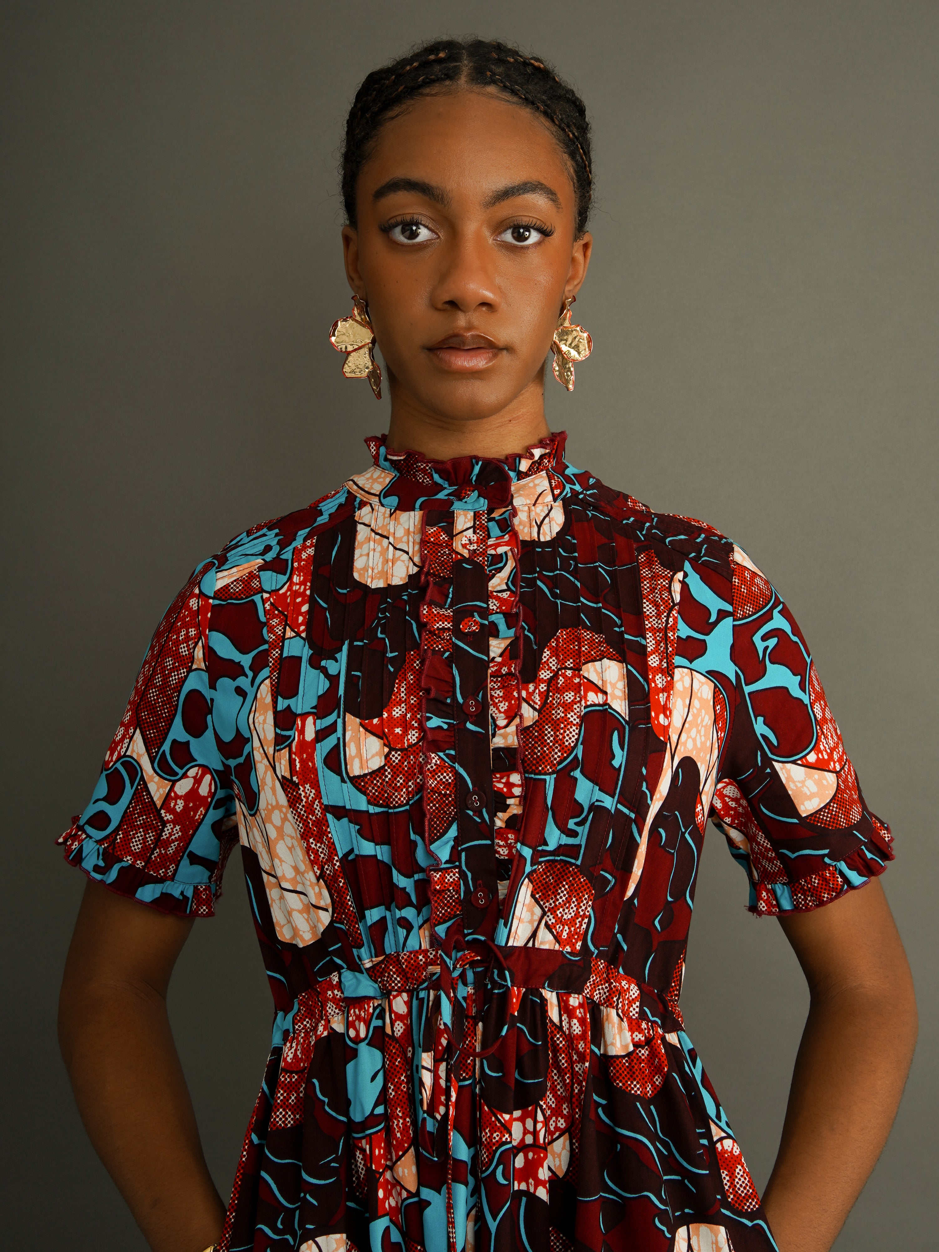 The Abiba Dress – Dutch Wax Print Shirt Dress with Pintuck Detail