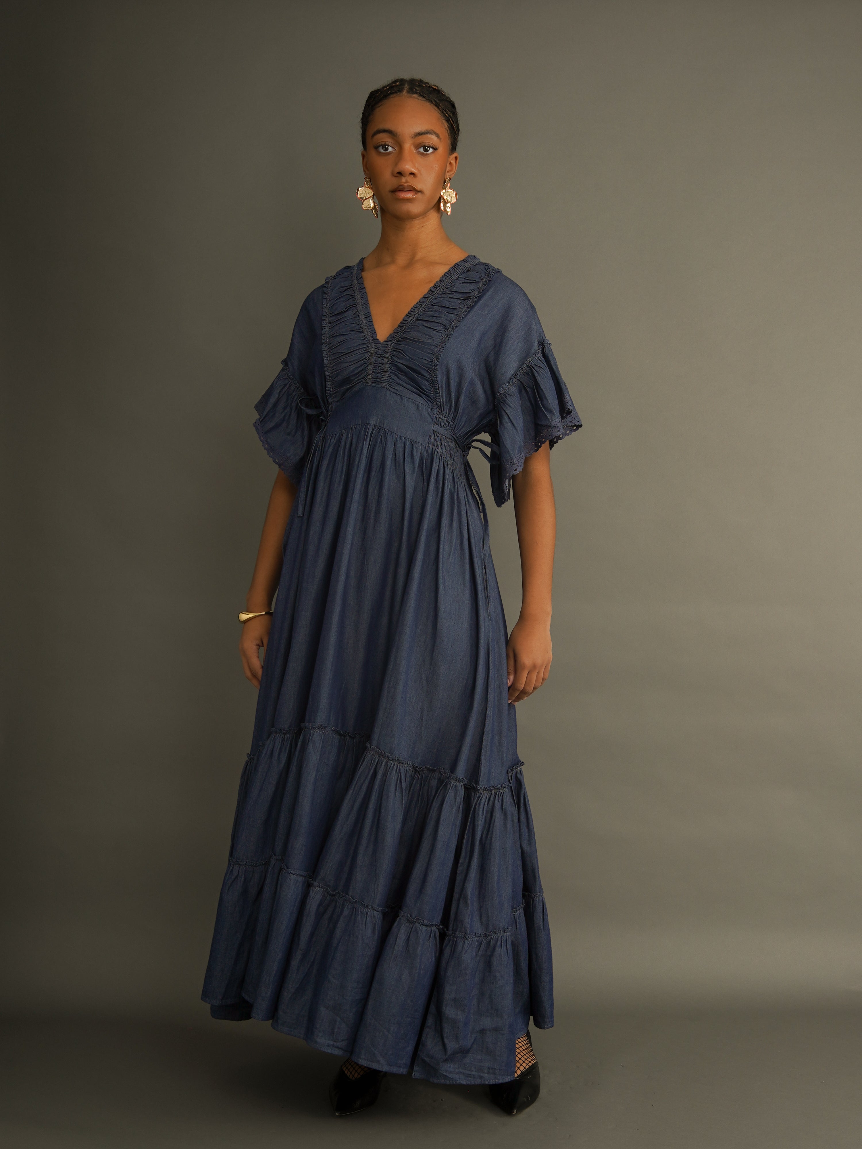 Shelby Denim Tiered Maxi Dress – Effortless, Feminine, Timeless