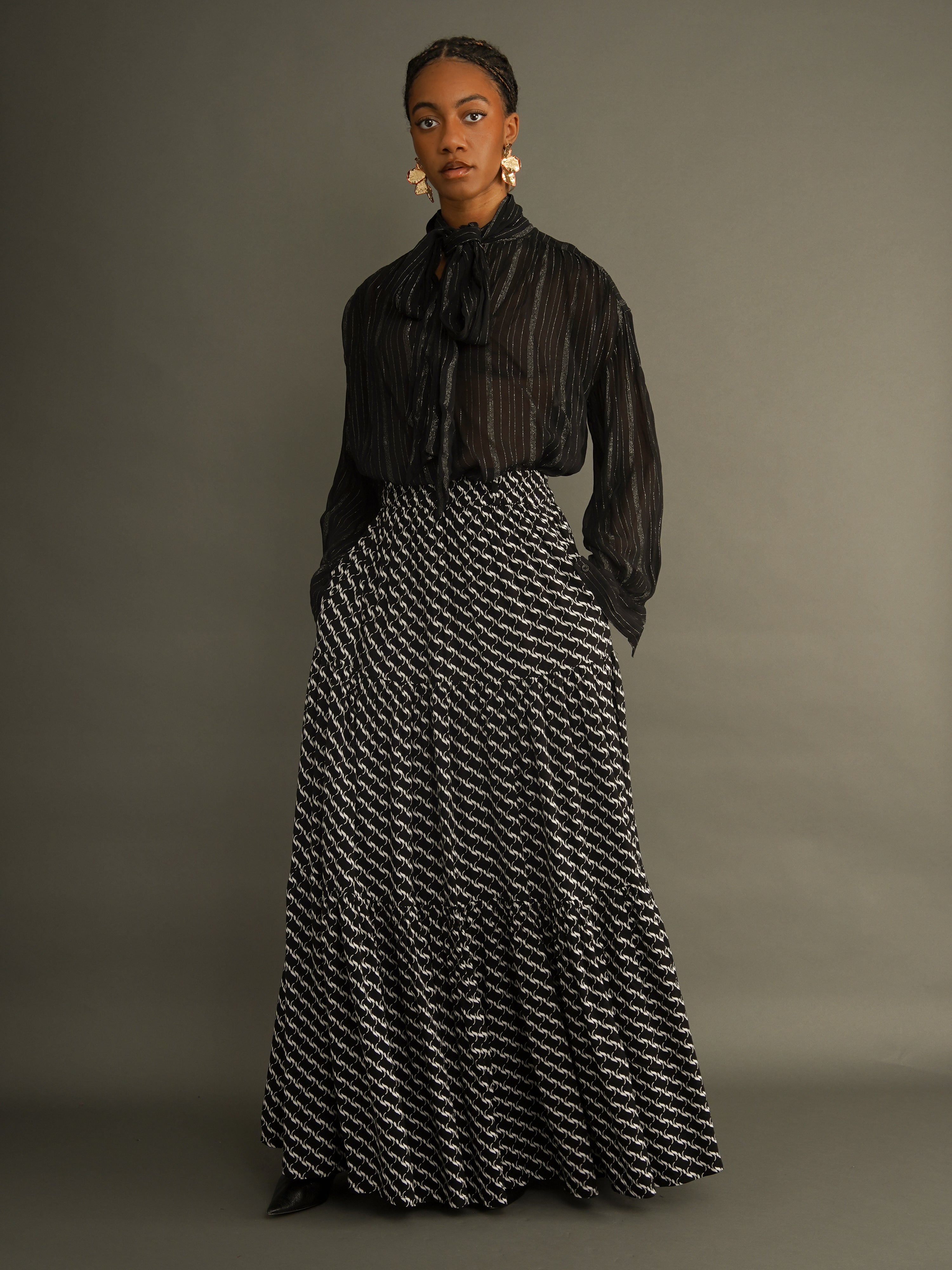 Memory Skirt – Black & White Maxi Skirt in Viscose | Kemi Telford