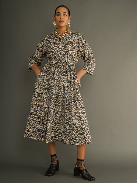 Leopard Print Cotton Dress – One Size, Limited Edition