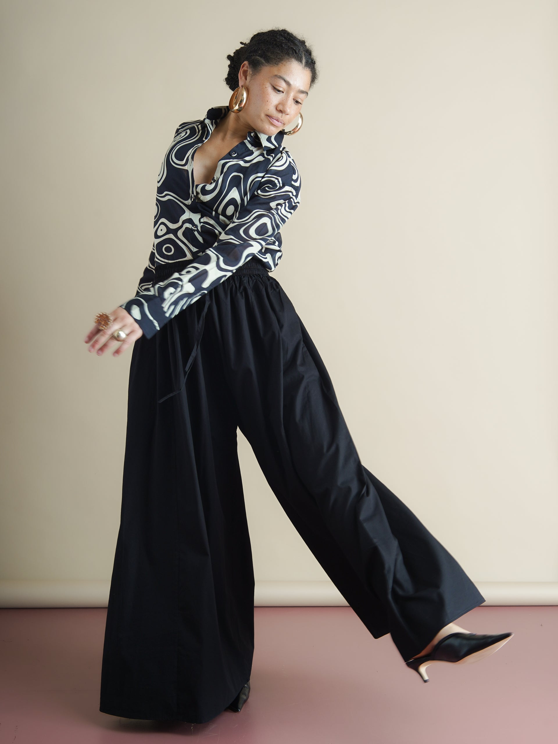 Ayo Black Cotton Palazzo Pants chic, ultra wide fit trousers