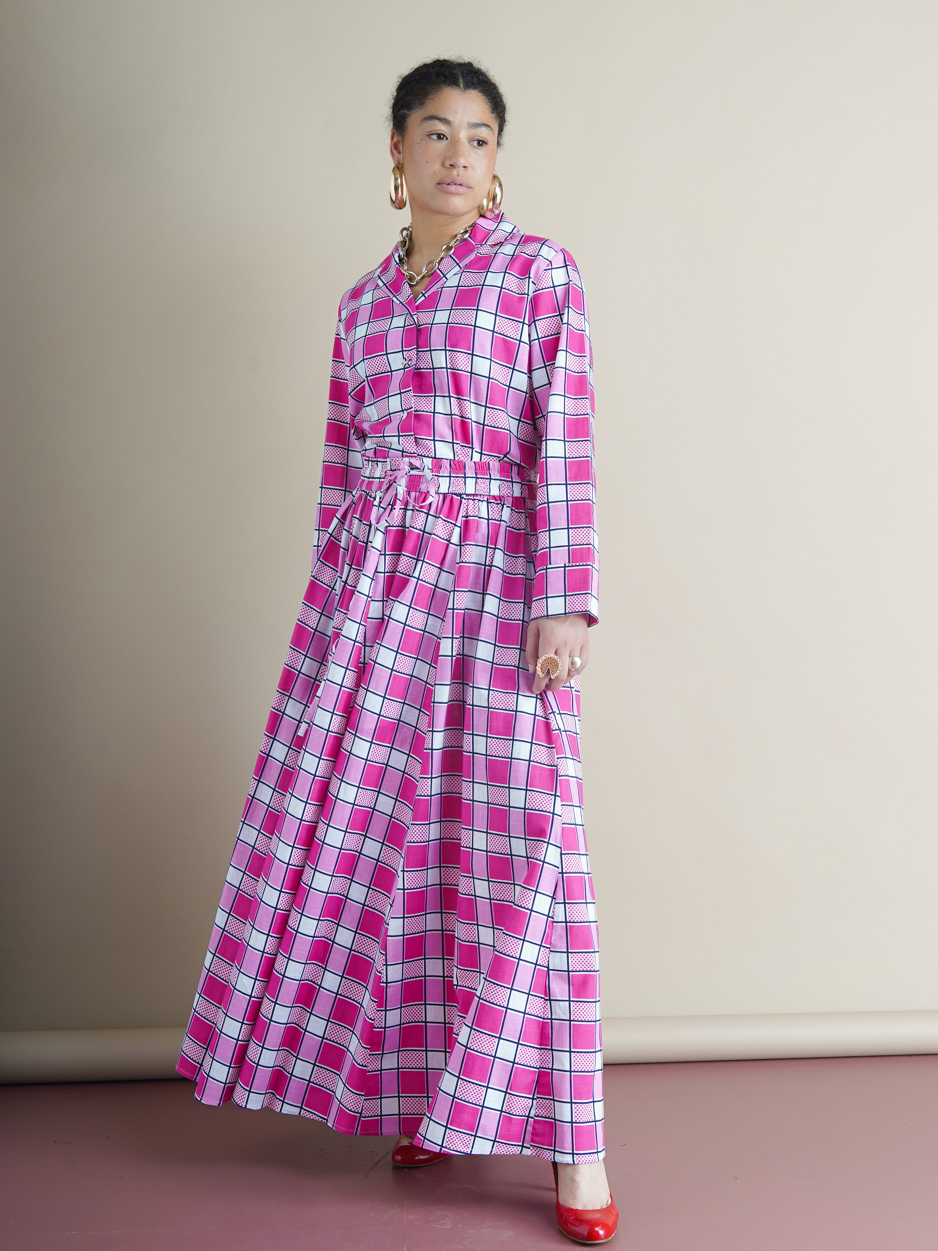 Sutton Pink 8 Panel Maxi Drawstring Skirt – Kemi Telford