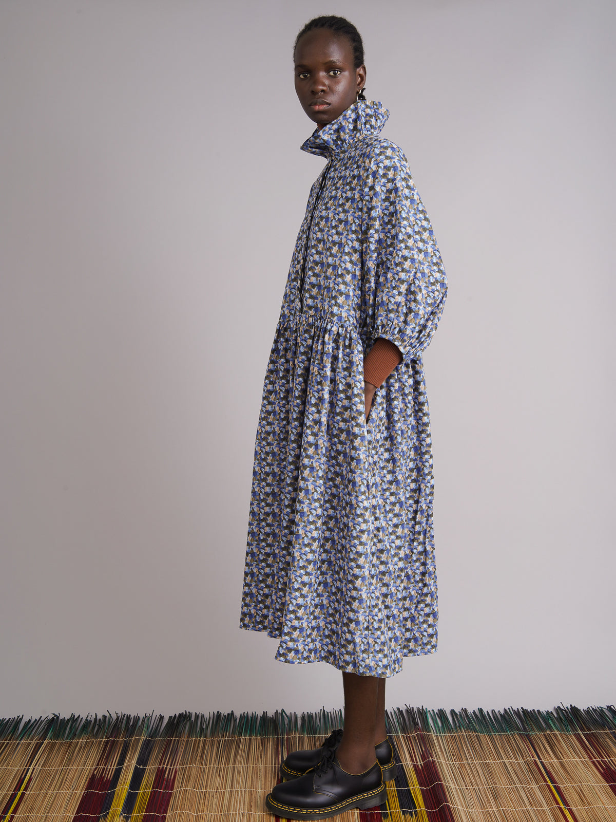 Tokunbo Blue Cord Dress, full length view