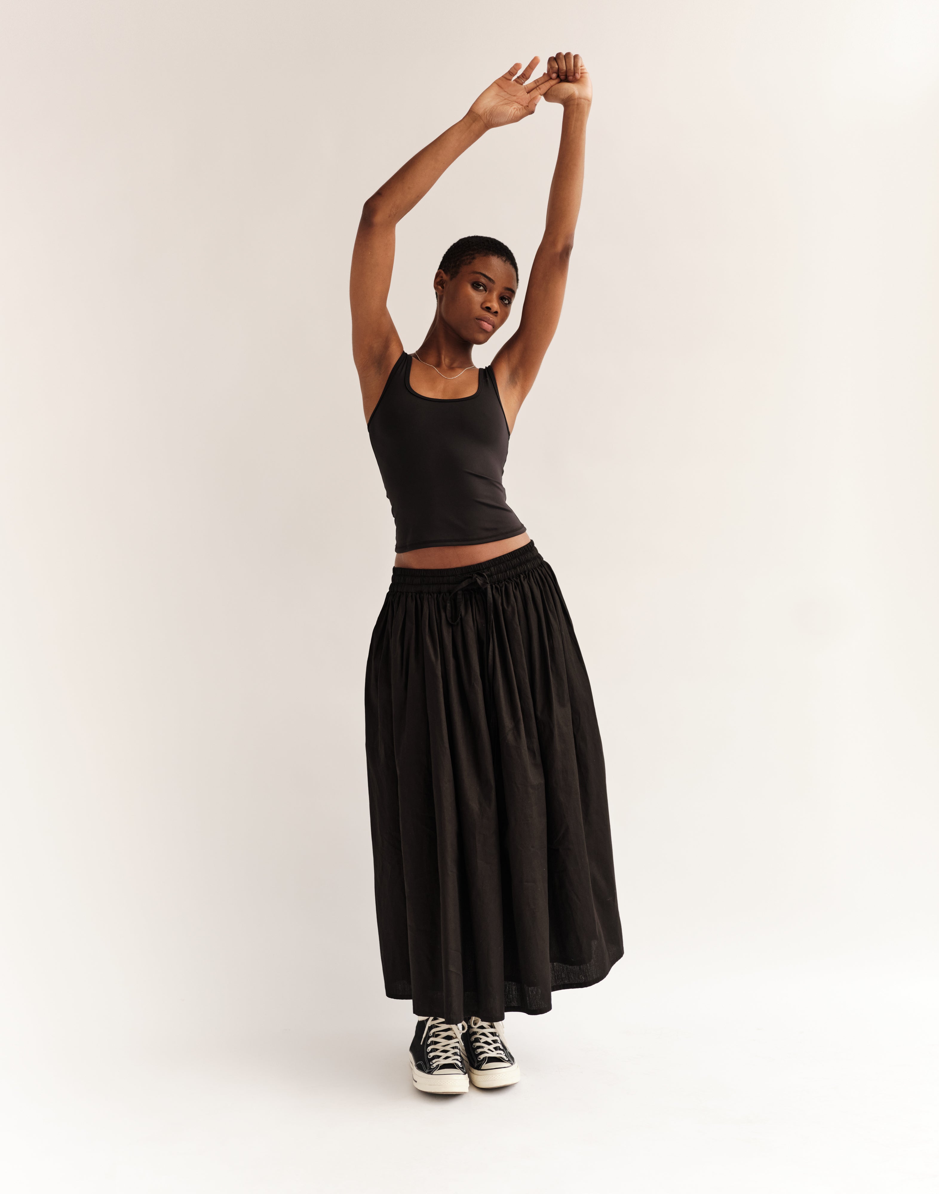 Mariam Full Gathered Cotton Midi Skirt – with Drawstring & Pockets