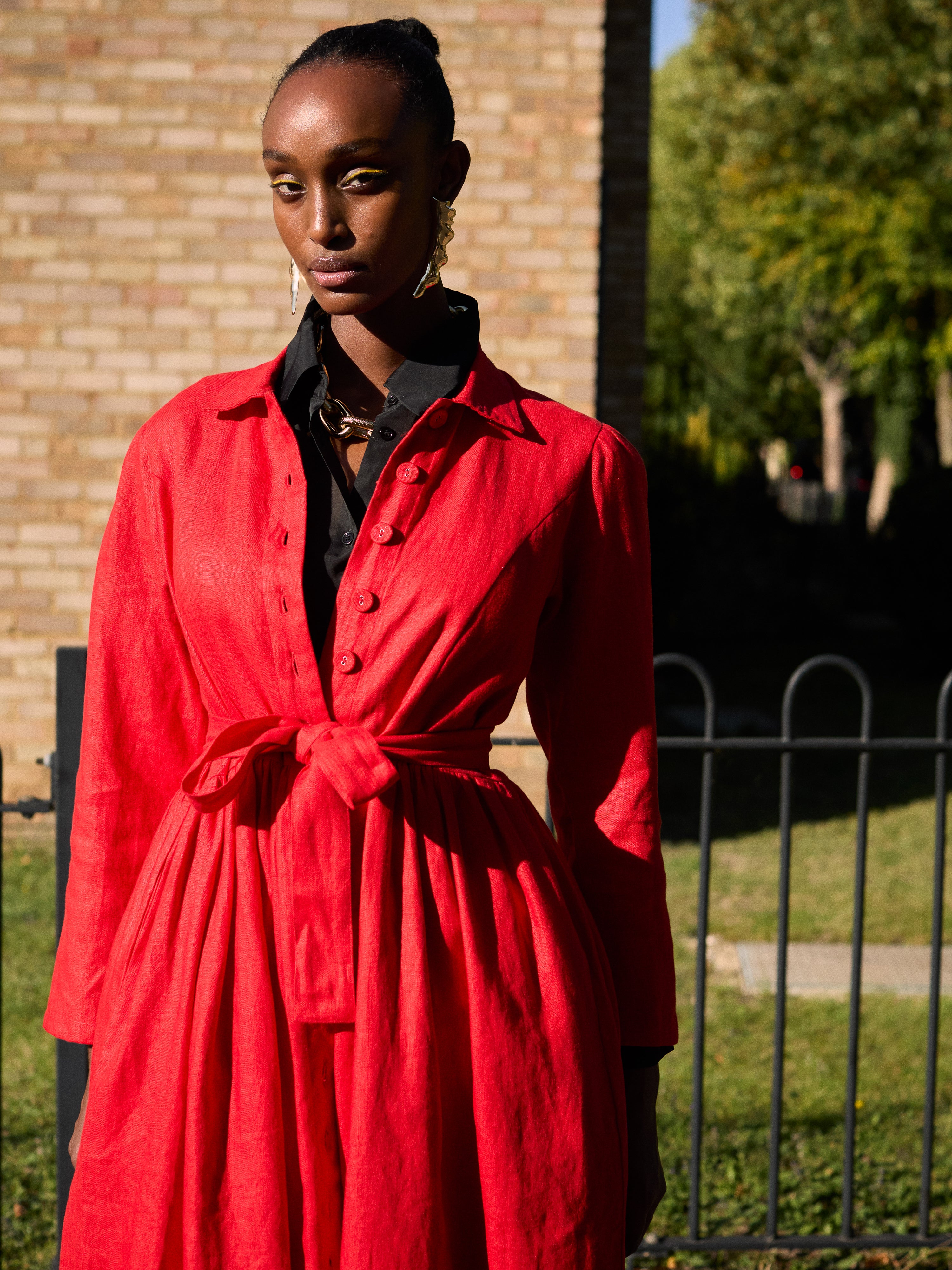 Amina Linen Shirt Dress – Red
