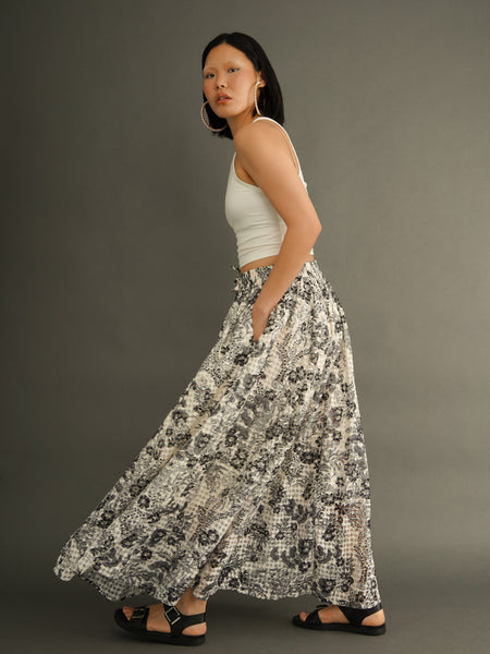 Eshe Lace Maxi Skirt – Red Pink Floral with Pockets | Kemi Telford