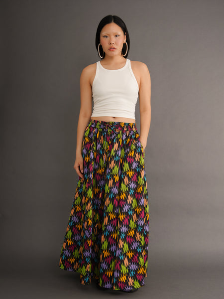 Muse Skirt – Flame Print Maxi Skirt Rayon Linen Blend | Kemi Telford