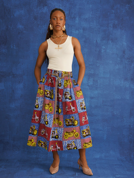 Megan Scooter Midi Skirt | Dutch Wax Cotton | Kemi Telford