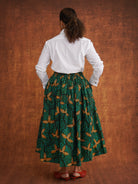 Back view of Tanna green printed cotton skirt