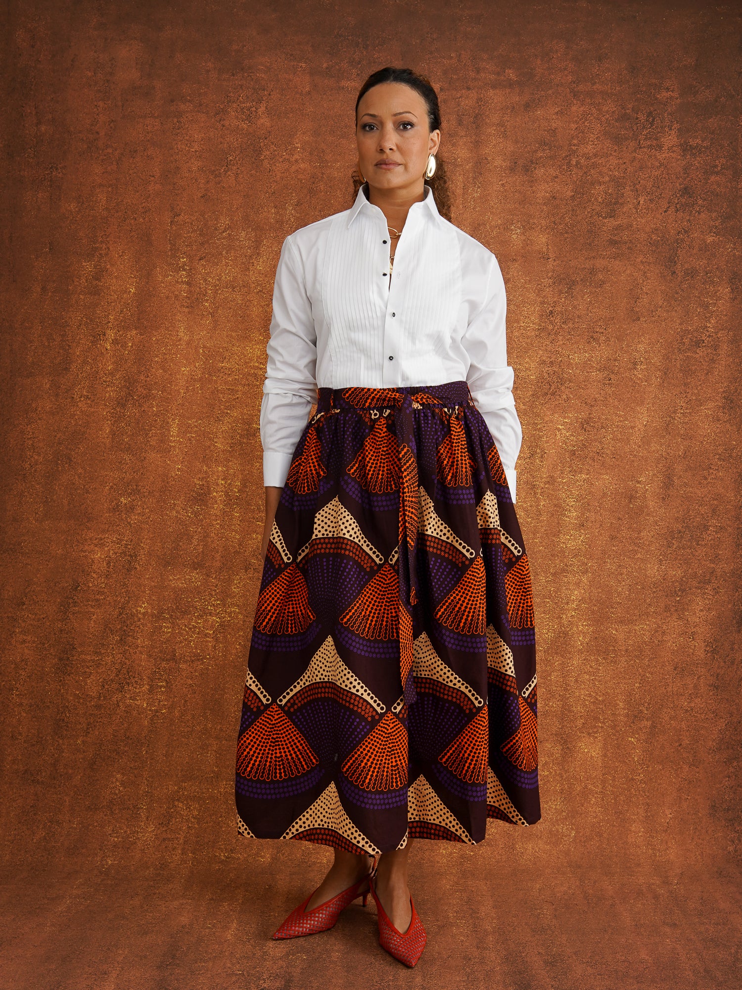 Tokunbo Dutch wax cotton midi skirt with pockets