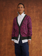 The Eniola Cardigan in Magenta and Green Leopard