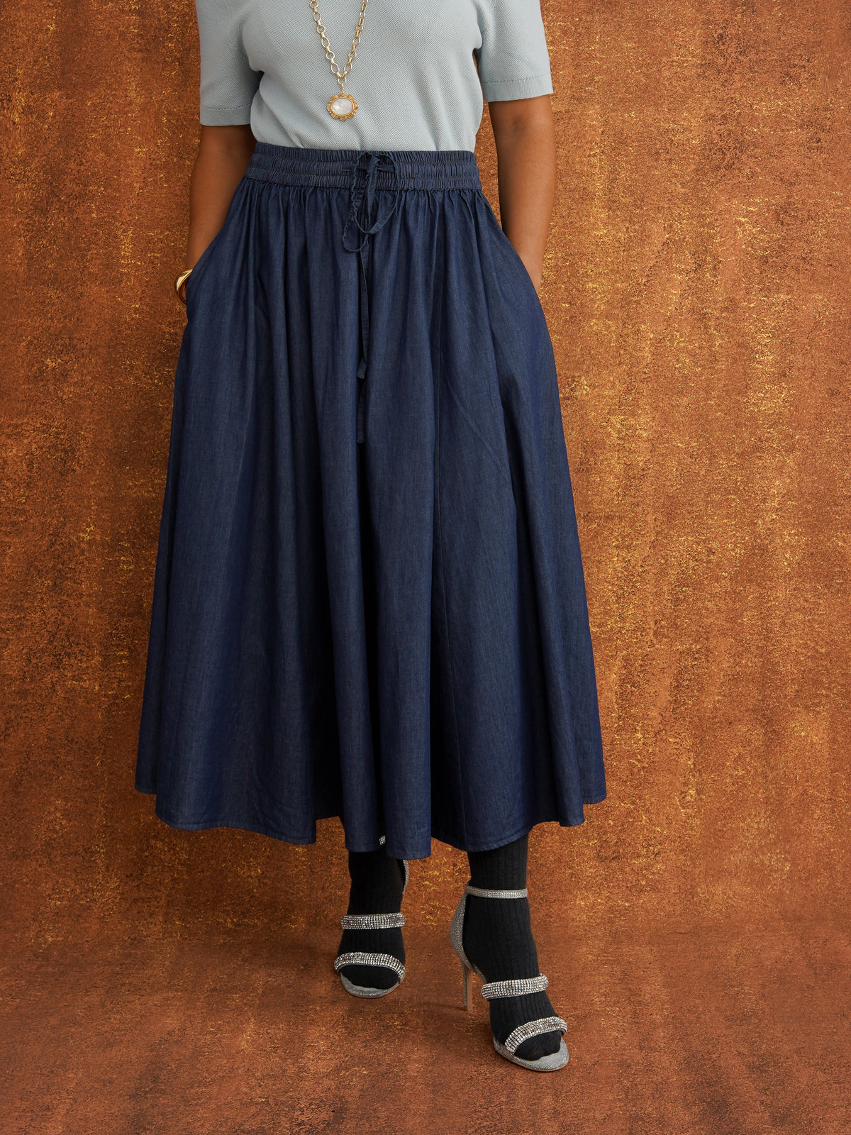 Kemi Telford Denim Midi Skirt with Pockets