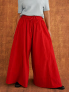 Charlie Red Corduroy Wide-Leg Palazzo Pants, relaxed oversized fit with a drawstring elasticated waist