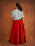 Charlie Red Corduroy Wide-Leg Palazzo Pants, relaxed oversized fit with a drawstring elasticated waist