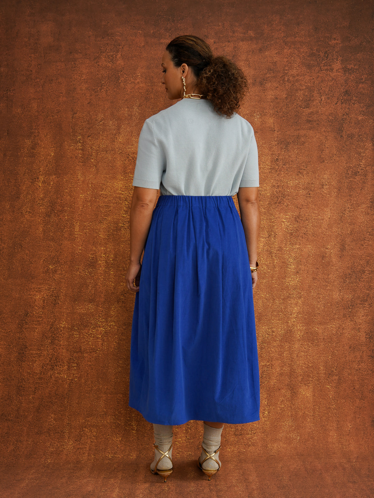 Peju Blue Midi Corduroy Skirt, side view