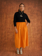 Peju Mustard Midi Corduroy Skirt, close-up detail