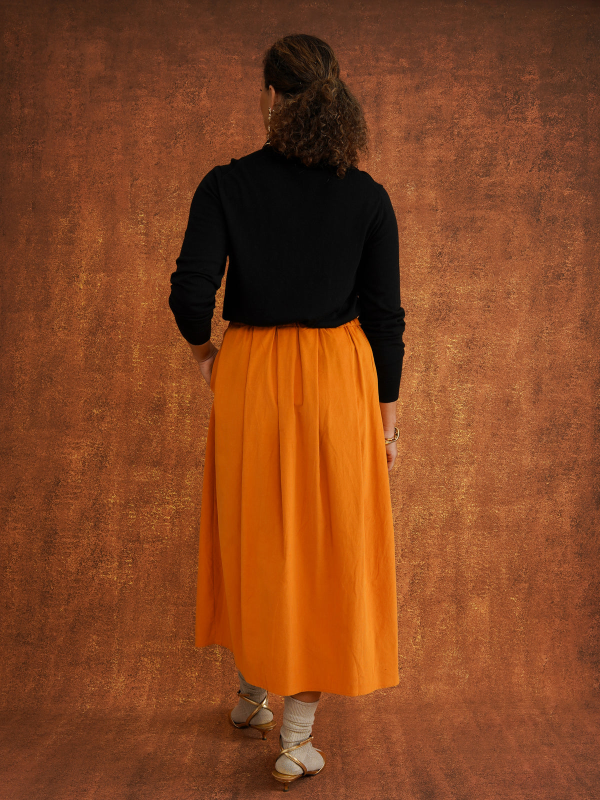 Peju Mustard Midi Corduroy Skirt, detail shot