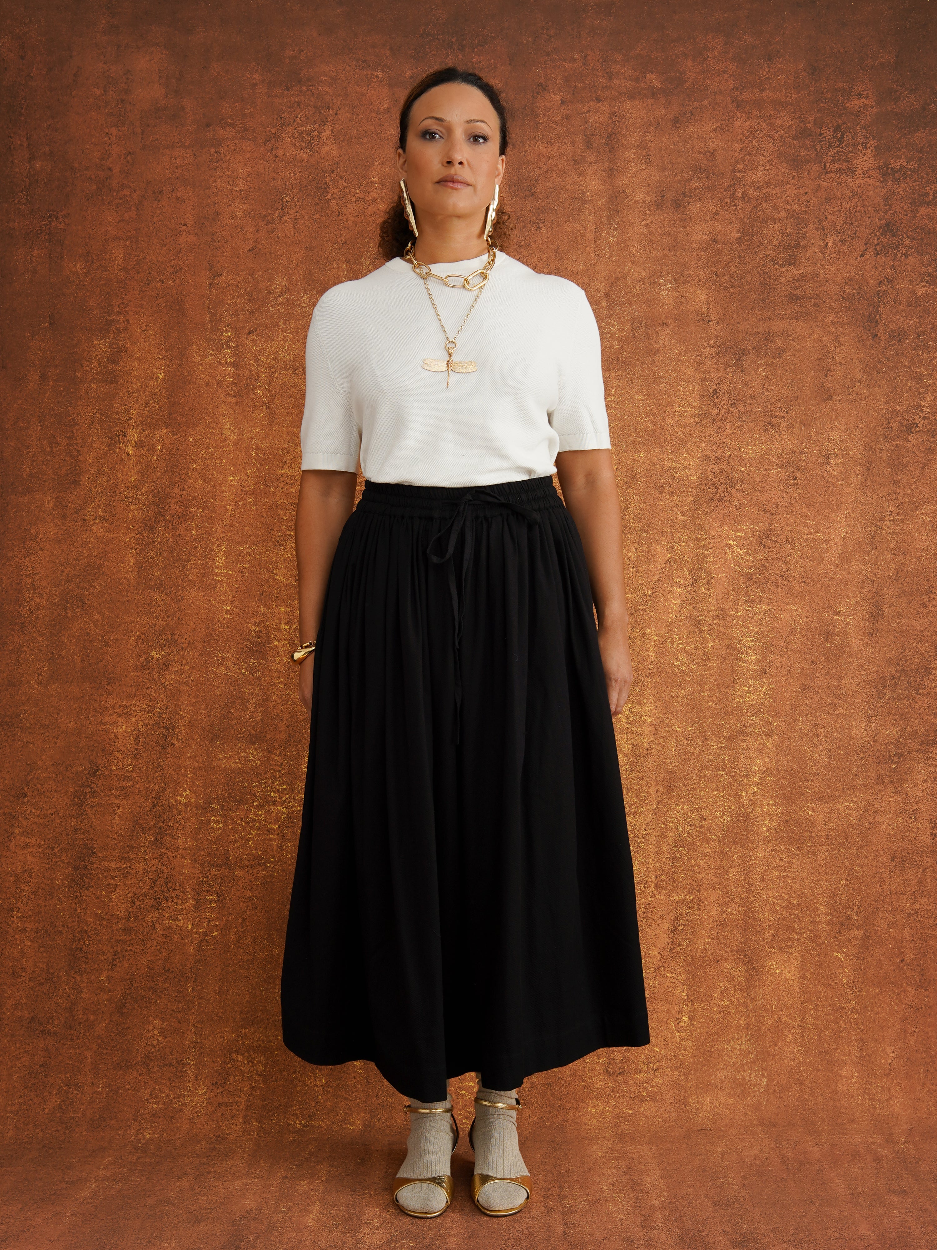 The Grand Skirt - Black | Cotton Midi Skirt | Kemi Telford