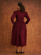 The Amina Dress Heavy Dobby Edition in Burgundy, close-up detail