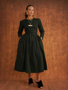 The Amina Dress Heavy Dobby Edition in Forest, front view