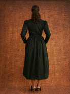The Amina Dress Heavy Dobby Edition in Forest, close-up detail