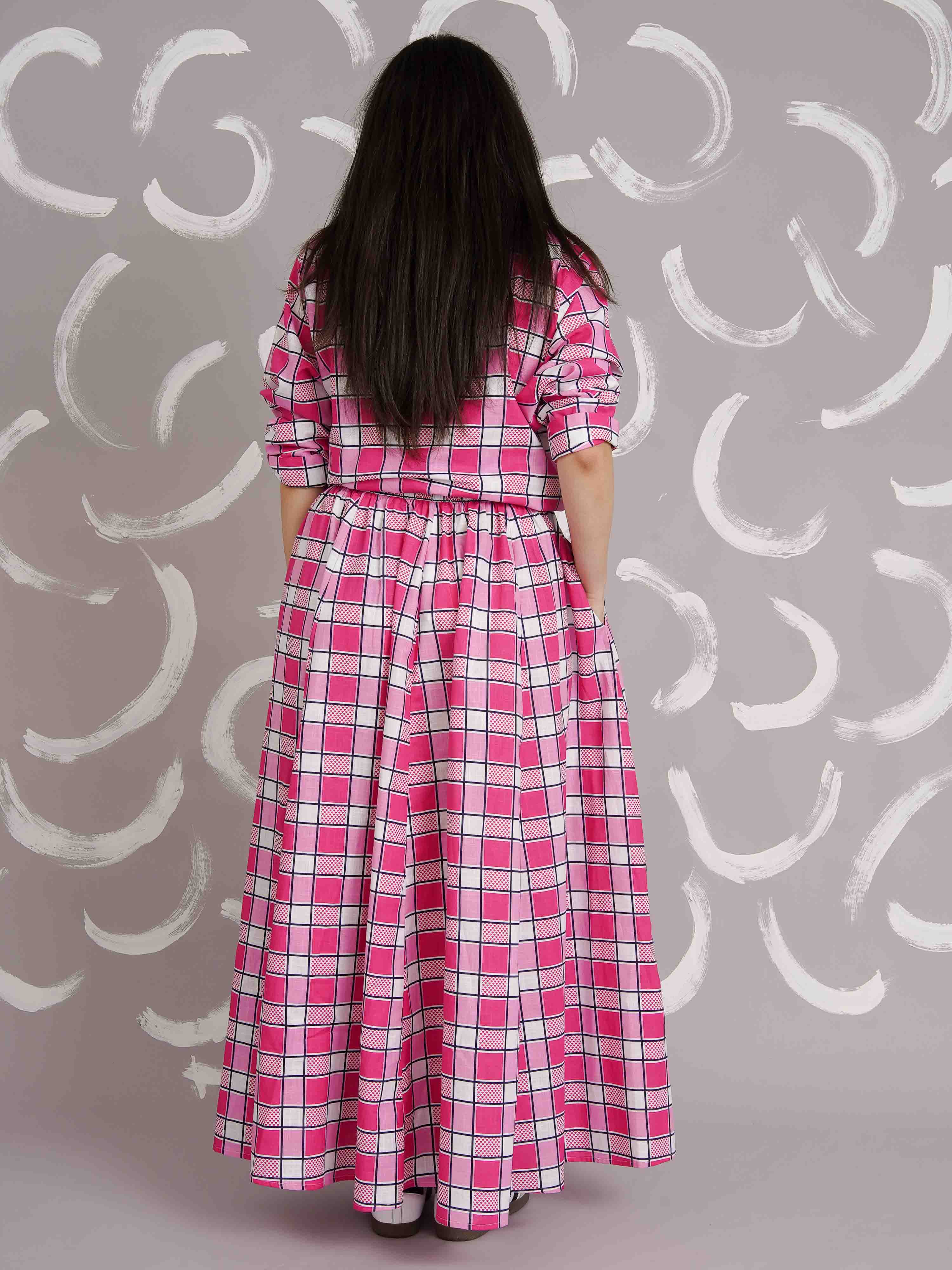Sutton Pink 8 Panel Maxi Drawstring Skirt