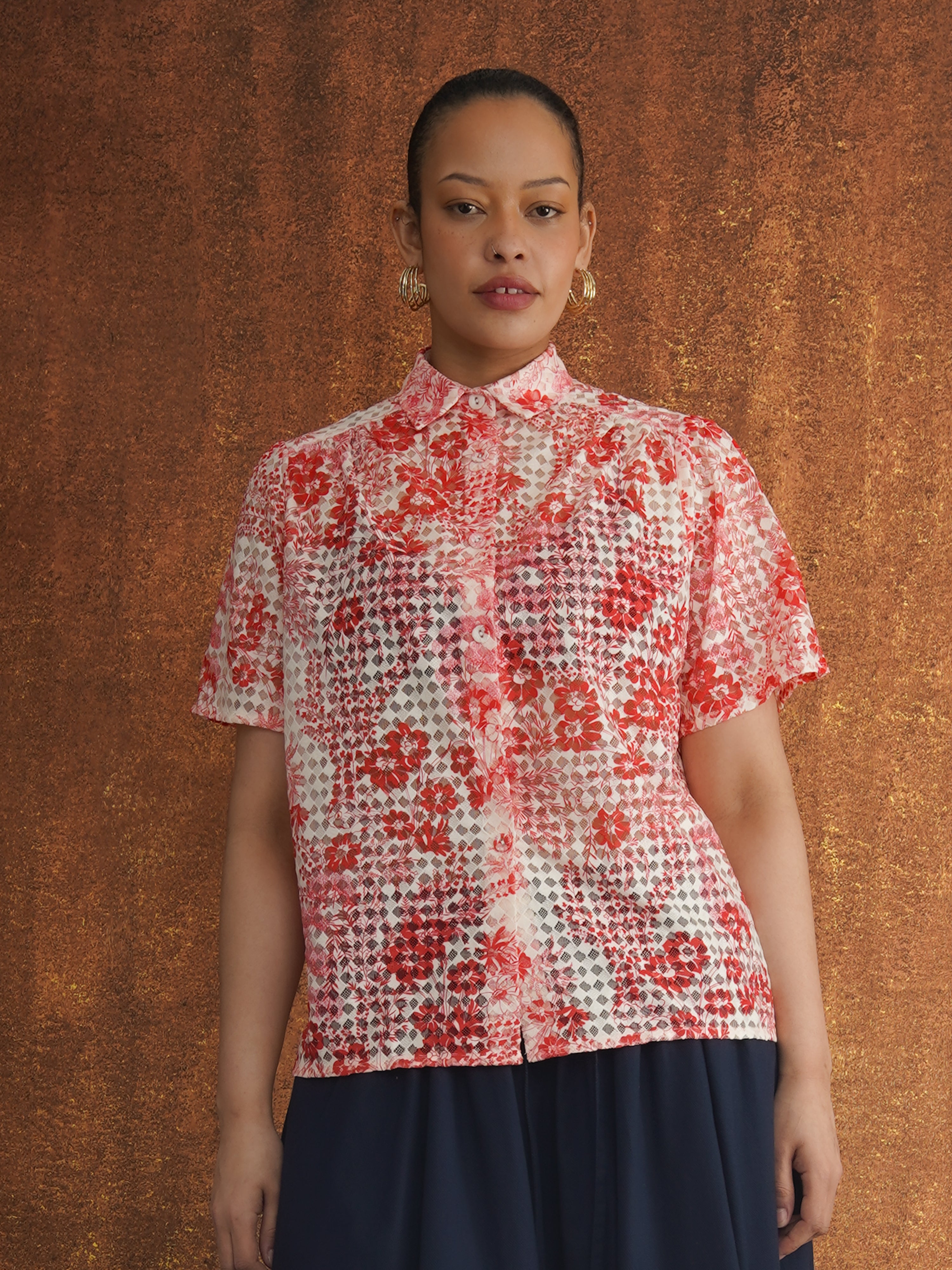 Eshe Lace Shirt – Red Pink Floral | Kemi Telford