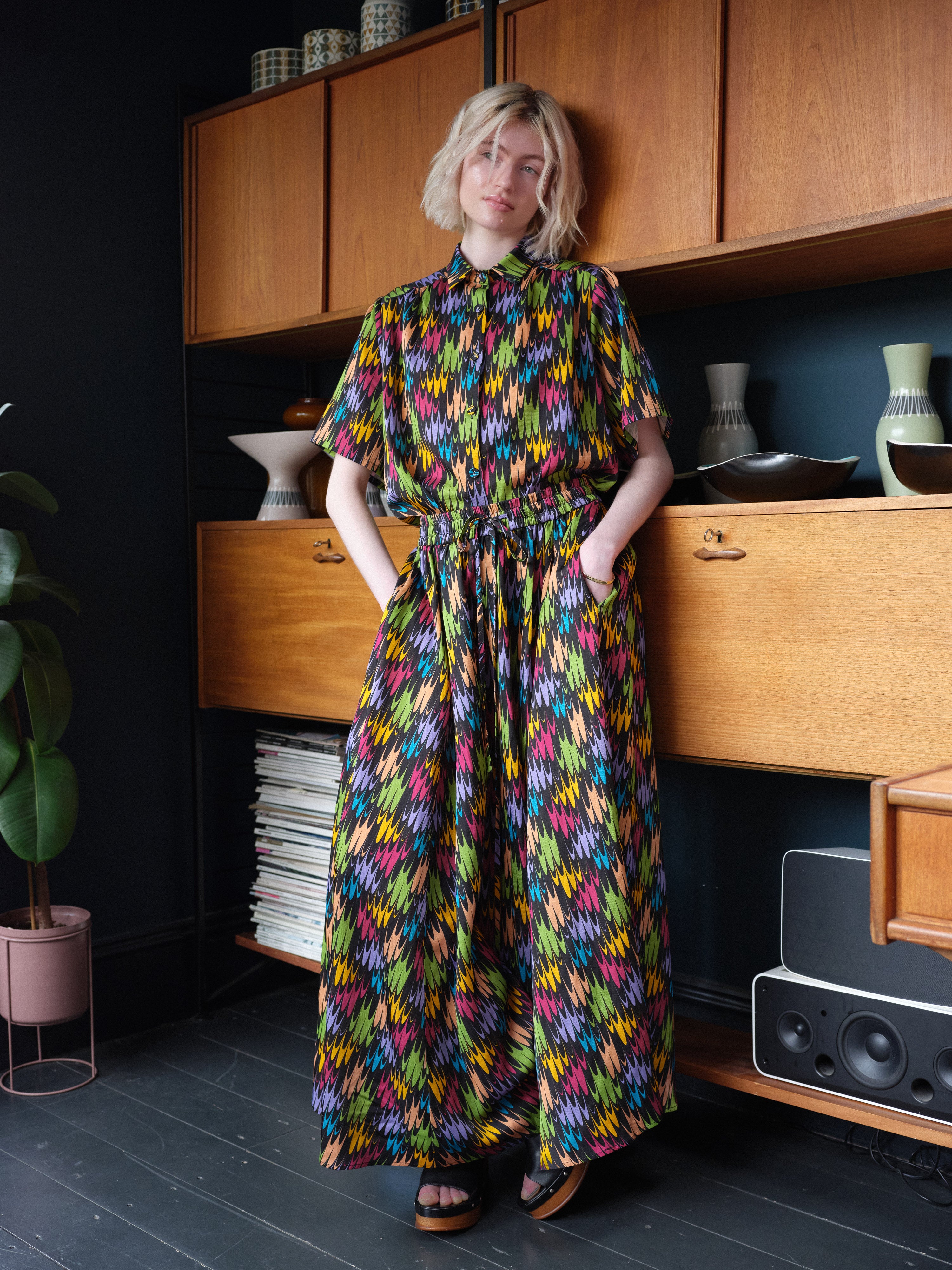 Muse Skirt – Flame Print Maxi Skirt Rayon Linen Blend | Kemi Telford